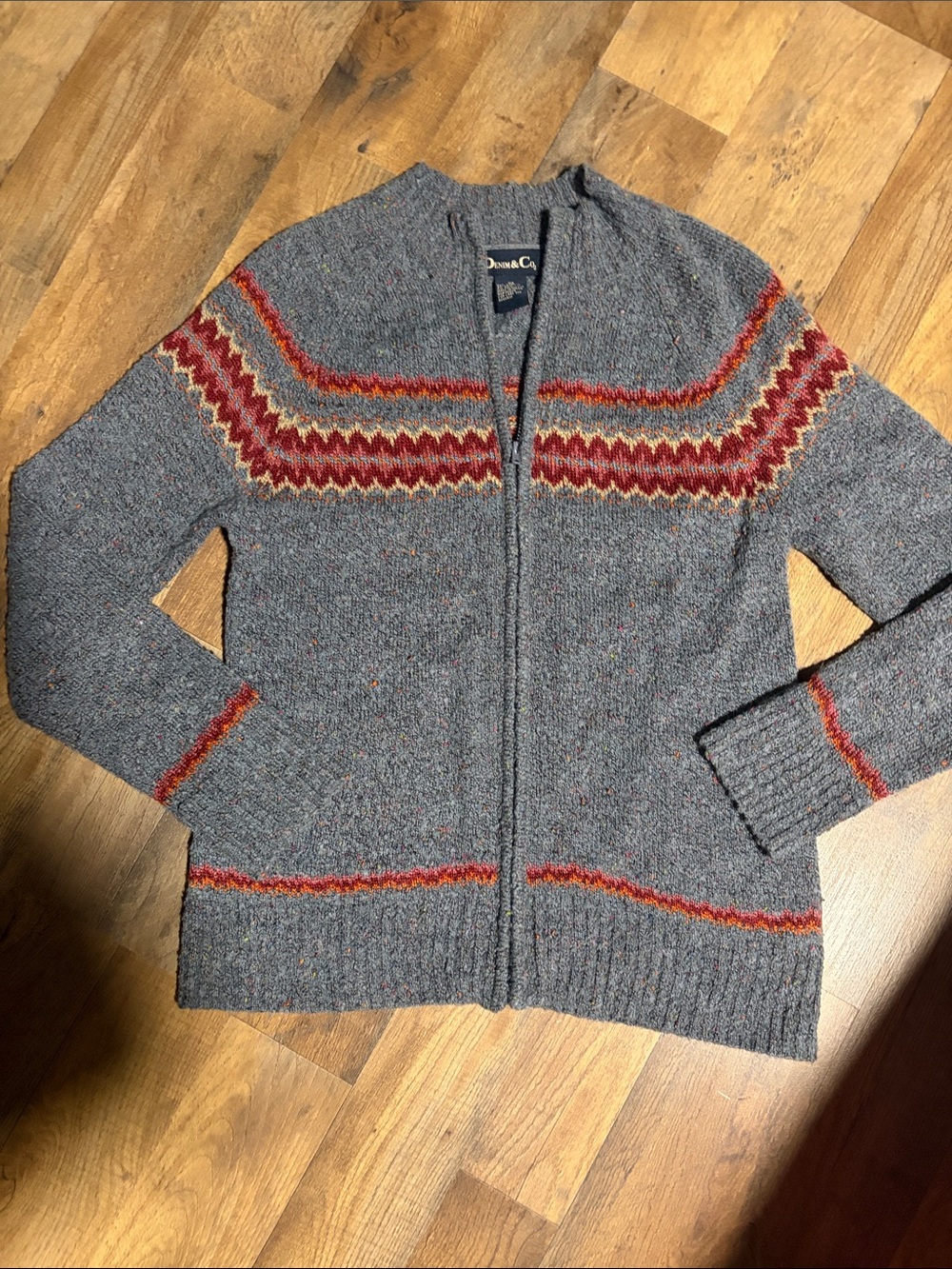 XS Denim & Co fair isle full zip sweater cardigan/jacket